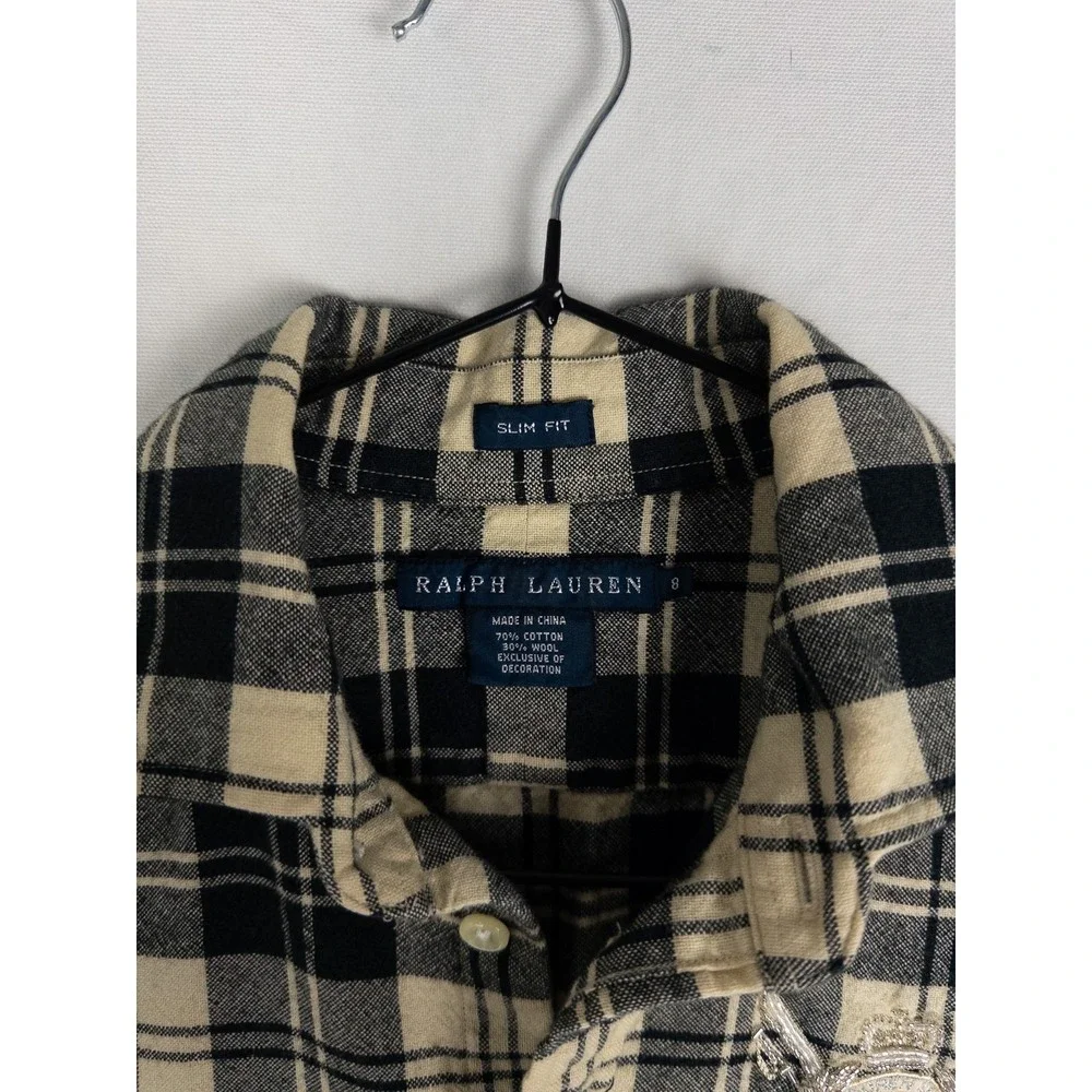 VTG Polo Ralph‎ Lauren Shirt Womens 9/M Plaid Crest Slim Wool Blend Button Up